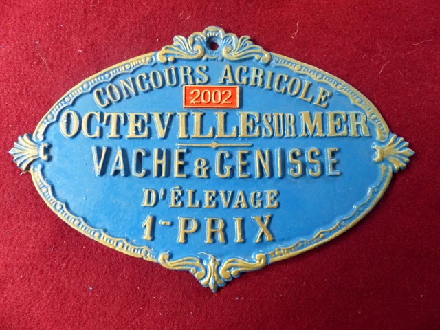 Plaque De Concours Agricole Originale - Octeville-sur-Mer 2002 - 1er Prix (vaches/produits Laitiers) Ovale