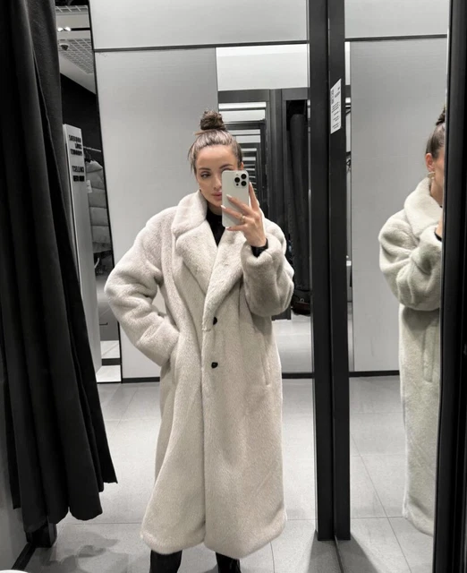 ZARA LONG FAUX Fur Coat Cream Grey Off White size S 6318 255 New 110.00 PicClick UK