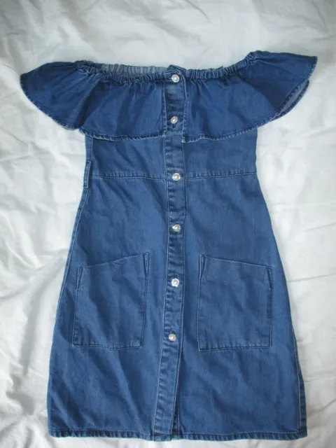 River Island Blue Denim Of The Shoulder Bardot Dress Age 5-6 Years