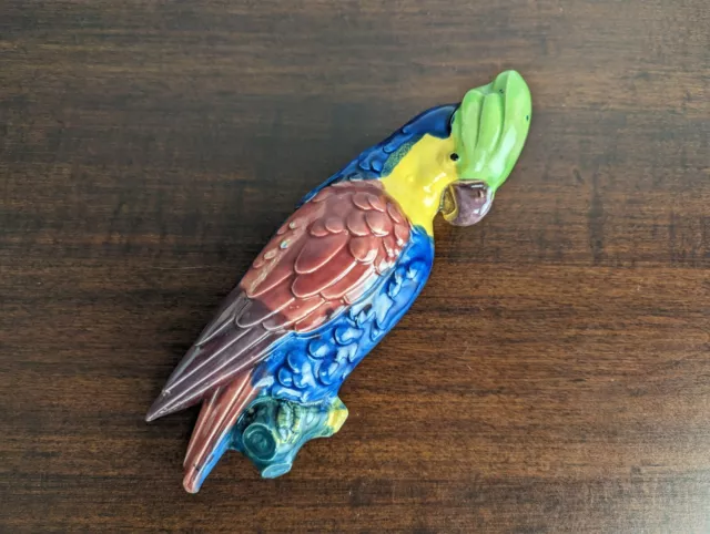 Parrot Wall Decor Ceramic Pocket Planter Blue Red Yellow Green Hand Painted 2