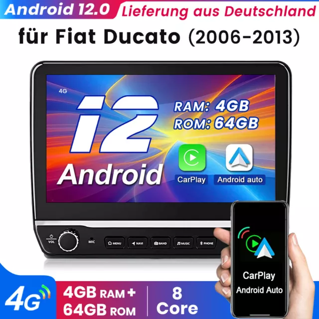 4G 10.1'' CarPlay Android 12 Autoradio DAB GPS DSP für Fiat Ducato 2006-2013 64G