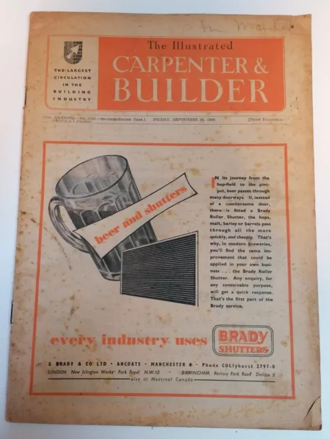 MAGAZINE - Vintage The Illustrated Carpenter & Builder Magazine Dated Sep 1949