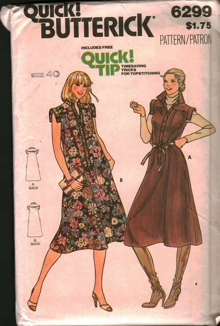 6299 Vintage Butterick SEWING Pattern Misses Loose Fitting Dress Jumper UNCUT 40