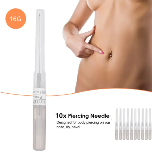 10Pcs 16G Disposable Piercing Needle Sterile Steel Body & Ear Piercing Needles