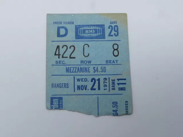 November 21 1979 New York Rangers Winnipeg Jets Hockey Ticket Stub Jets 1st Game