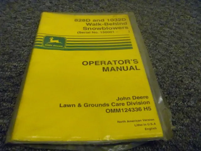 John Deere 828D 1032D Snowblowers Owner Operator Maintenance Manual OMM124336