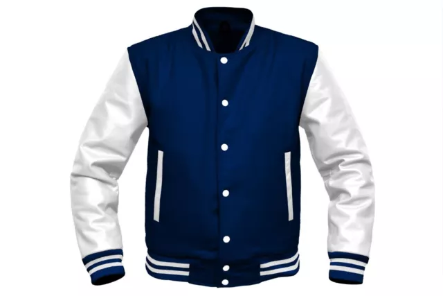 Varsity Collegejacke aus warmer Wolle mit echten Rindslederärmeln Gr. XS - 7XL