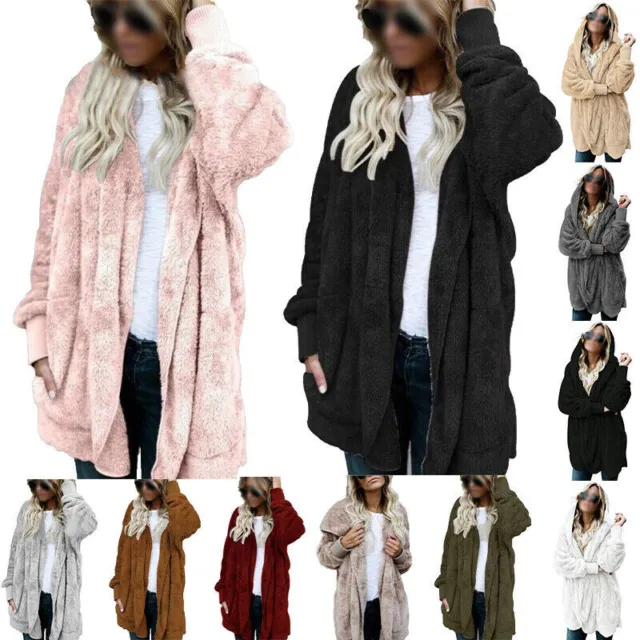 Women Warm Teddy Bear Fluffy Coat Ladies Hooded Fleece Jacket Outwear Plus Size