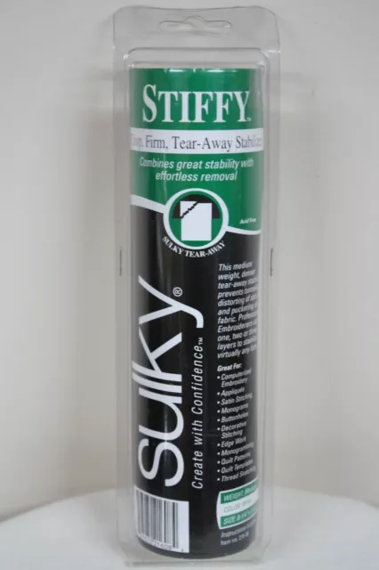 Estabilizador Sulky Stiffy Firm Tear Away blanco mediano Wt 8in x 11yds bordado