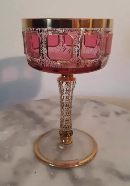 Moser Ruby Cabochon Gilt Decorated Chalice