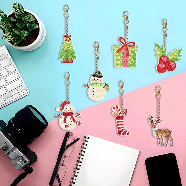Double Sided Rhinestone Pendant Ornament Snowman Special Shape Xmas Tree 7PCS
