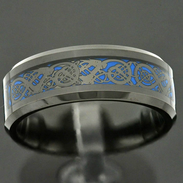 8/6mm Black Tungsten Celtic Dragon Blue Carbon Fiber Inlay Men Wedding Band