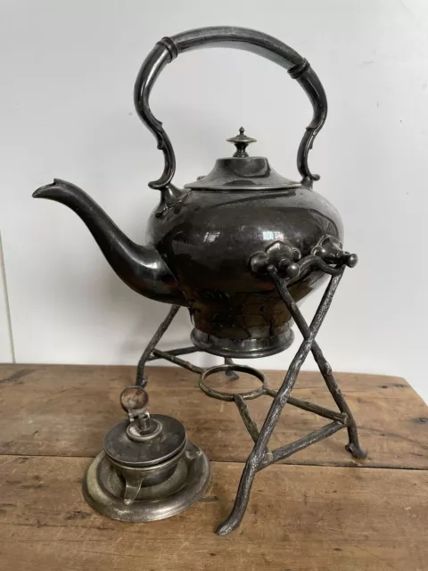 Vintage Martinoid Silver Plate Spirit Kettle,Tea Kettle,Burner & Stand,Hot Water