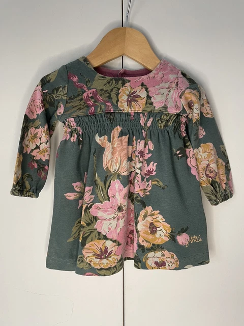 Jersey abito Joules età 3-6 mesi verde muschio e stampa floreale vintage