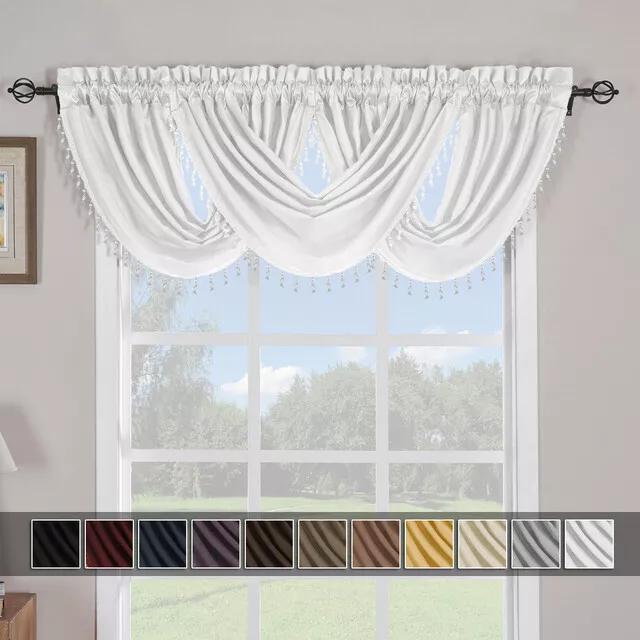 Soho Waterfall Window Faux Silk Rod Valance Treatment Pocket Decorative Trim