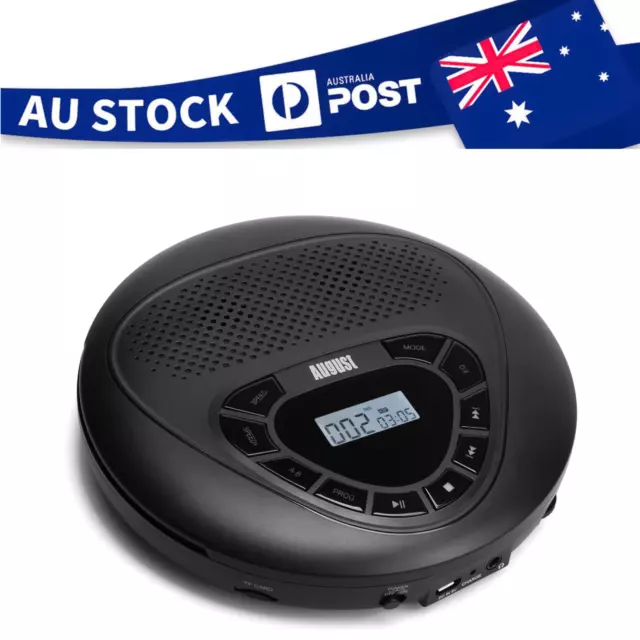 Portable CD with Speaker Rechargeable August SE10 MP3 Player for Home Car Black