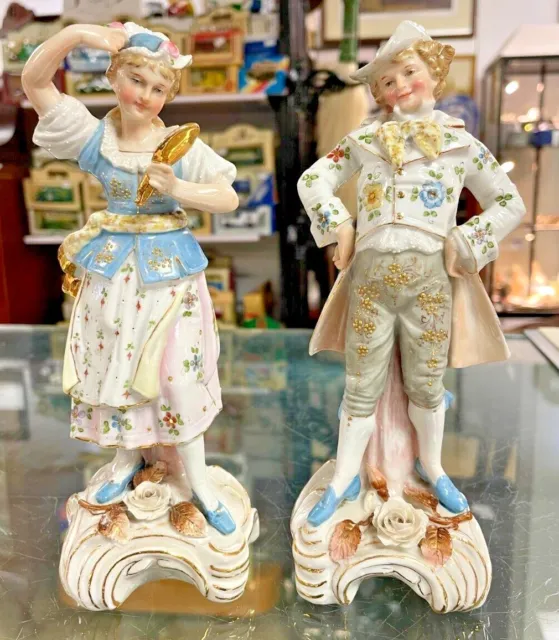 Paar antike deutsche Porzellanfiguren aus dem 19. Jahrhundert
