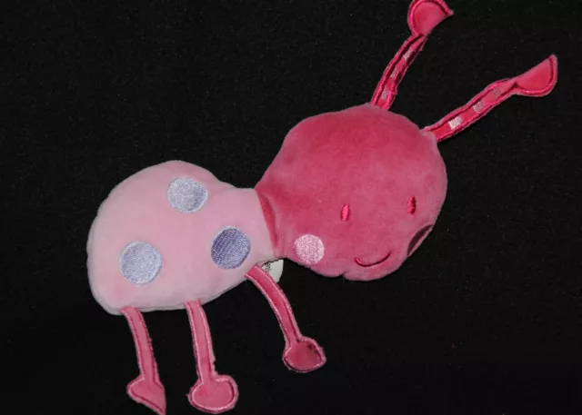 Peluche Doudou Coccinelle AUCHAN Semi Plat Vieux Rose Fushia Pois Gris 17Cm TBE