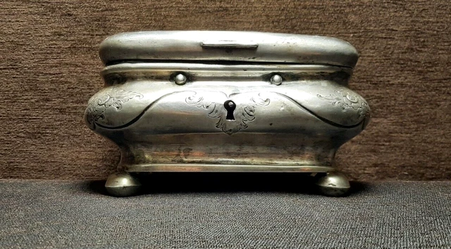 Antique jewelry box Europe mid-19th century 12-lot silver proof gilding monogram