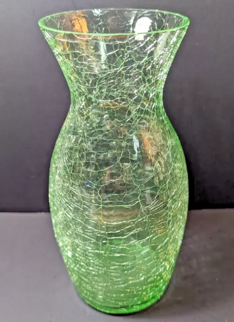 Vintage Kanawha Light Green Crackle Glass Hand Blown Studio Art Glass Vase 8"