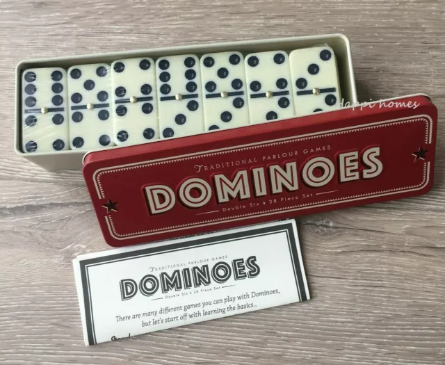 Traditional Parlour Games Dominoes Retro Style Tin Double Six 28 Piece Set Gift