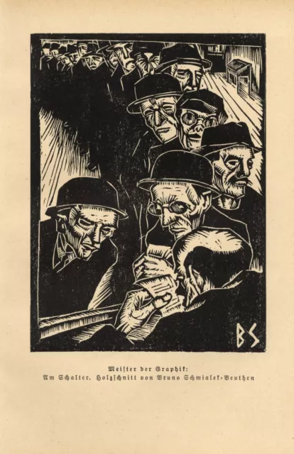 Meister der Graphik - Am Schalter Kunstdruck 1932 von Bruno Schmialek - Beuthen