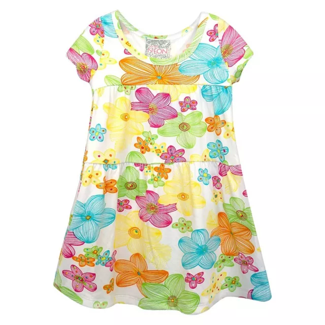 Sara Sara Neon Baby Toddler Girls' Colorful Floral Short-Sleeve Dress, 18M - 4T