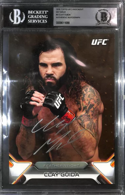 Clay Guida Signed UFC 2016 Topps Knockout 5x7 Gold Card #6 BAS Beckett COA #4/10