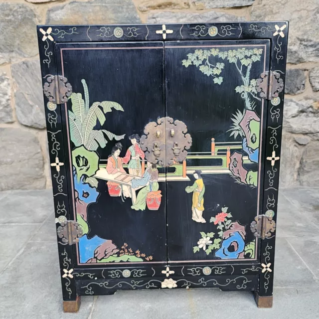 Vintage Mid Century Black Lacquer Chinese Cabinet