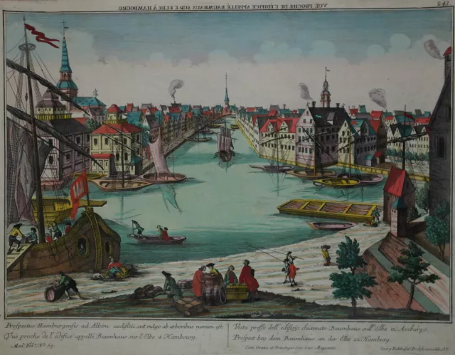 Guckkastenblatt von Hamburg - Elbe und Baumhaus - Original von Probst um 1770