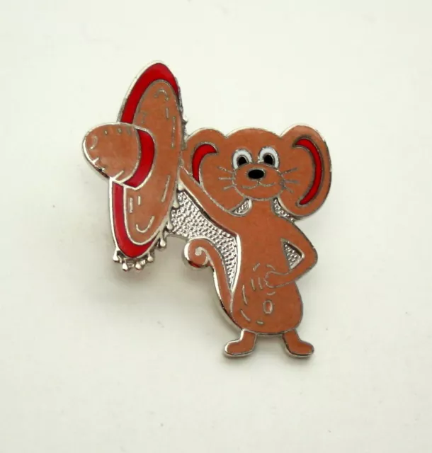Vintage Cute Campy Mouse With Sombrero Hat 1970s Enamel Lapel Pin New NOS