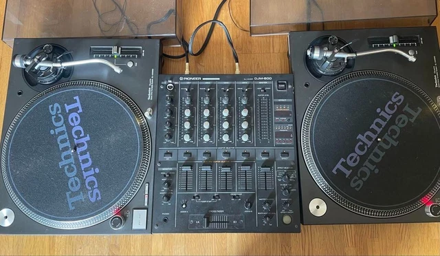 TECHNICS SL-1200MK5 BLACK Pair and Pioneer DJ DJM-500 Set of 3 Tested