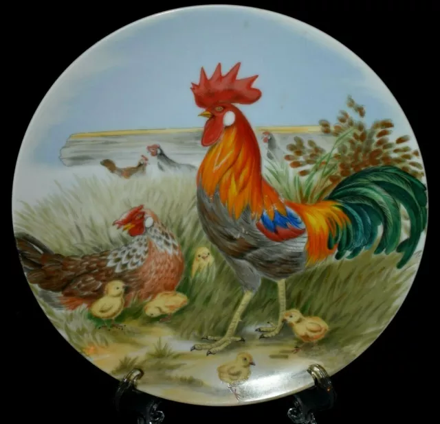 Rooster Hen and Chicks Plate Outdoor scene 7 5/8 inch diameter Made in Japan