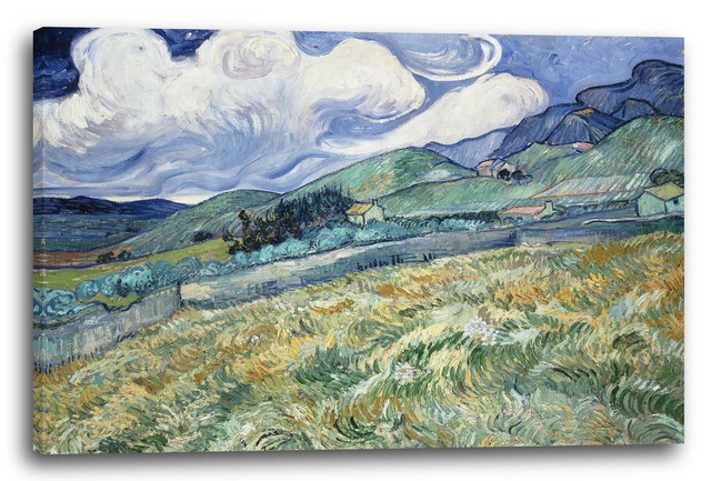 Reproduction Tableau Van Gogh - Champ De Blé Derrière Saint-Paul (1889), Toile Sur Cadre, Prêt à Accrocher