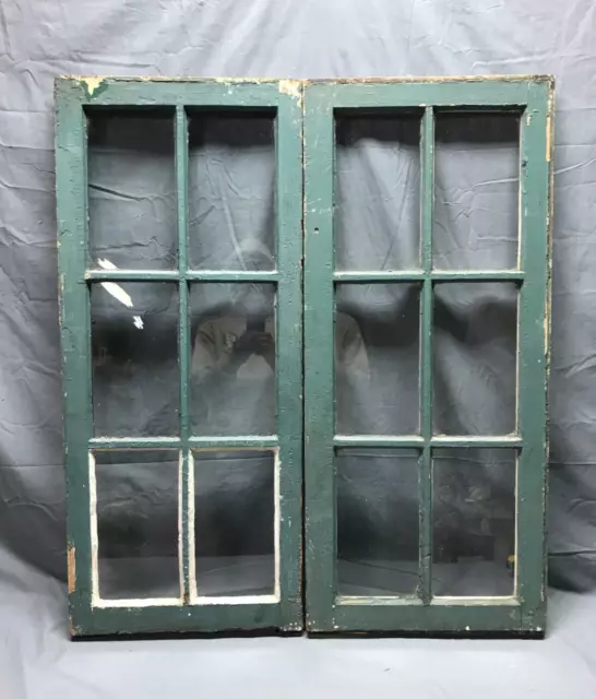 Pair Antique 6 Lite Casement Windows 17x39 Shabby Cabinet Chic Old VTG 1825-22B