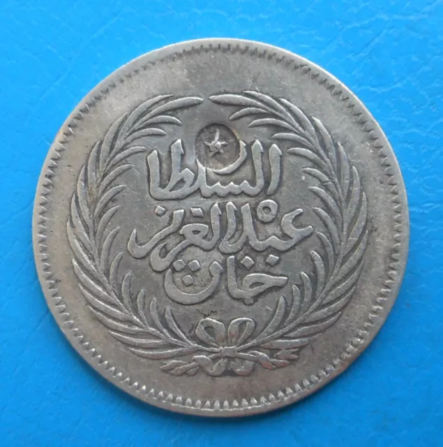 Tunisia 2 Piastres Silver ah1295/1878 Contremarqué On ah1289/1872 km165