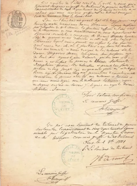 1881 Acte Civil Tribunal De Ceret Po 66 Filigrane Papier Timbre France