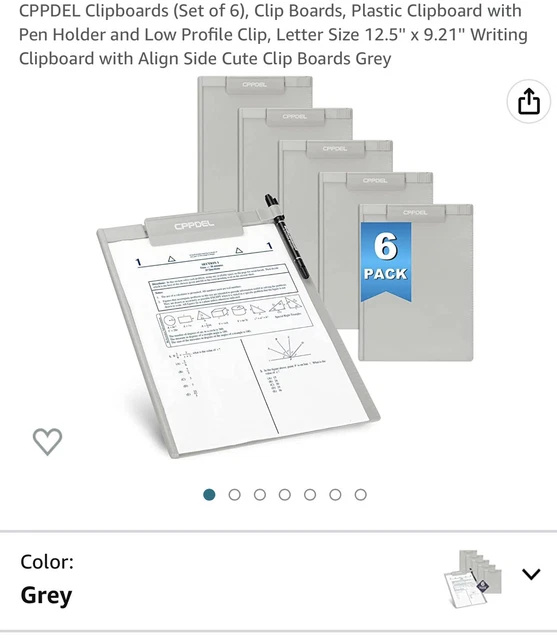 6 Pack CPPDEL Clipboards, Clip Boards, Plastic Clipboard with Pen Holder and Low
