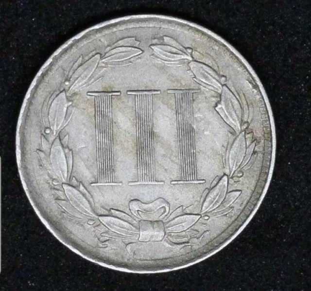 1865 3 Cents, USA aUNC, Moderate Die Clashing On Both Sides Error 1865 3 Cents, USA aUNC, Moderate Die Clashing On Both Sides Error