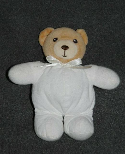 Peluche Doudou Ours  KALOO Blanc Noeud Satin Beige  15 Cm TTBE
