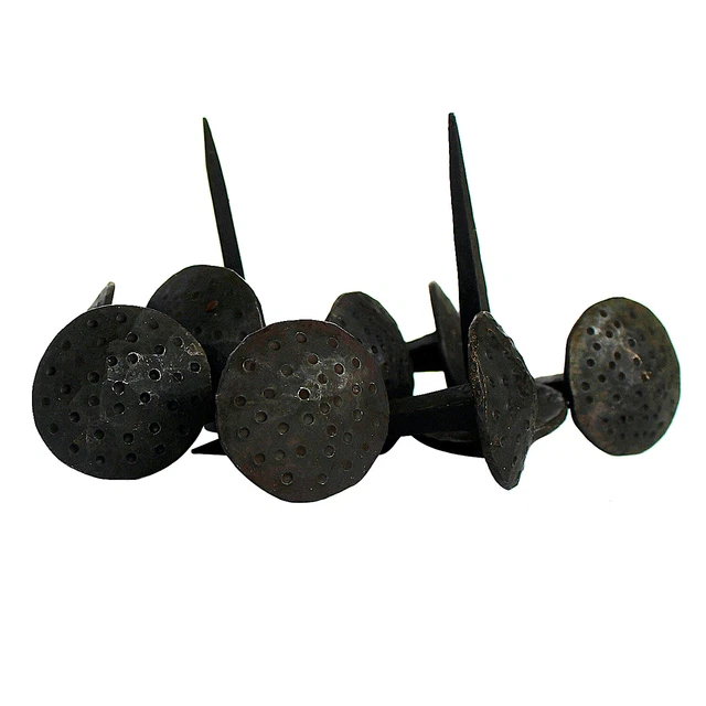 Set of 10 Nails Handmade Wrought Iron Hammered Stipple Top Wax Coated 1 5/8 Inch