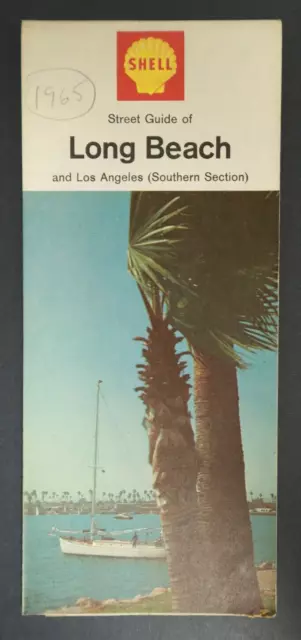 1965 Shell Street Guide Long Beach and Los Angeles Vintage Travel Map Fold Out
