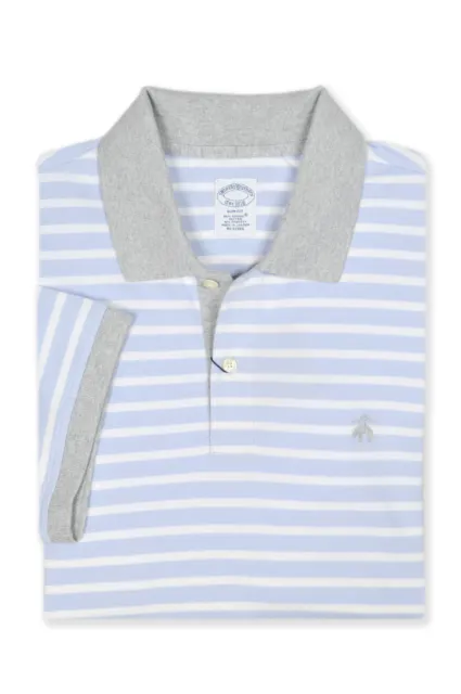 Brooks Brothers Mens Blue Grey Stripe Contr Slim Fit Polo Shirt, Large L 8462-10