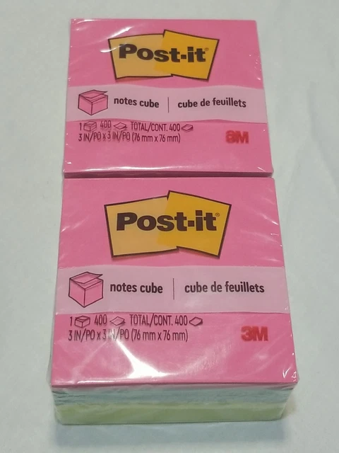2-Pack- Post-It 3x3 Super Sticky Notes 800 Sheets Total (Multi Color Cube) New