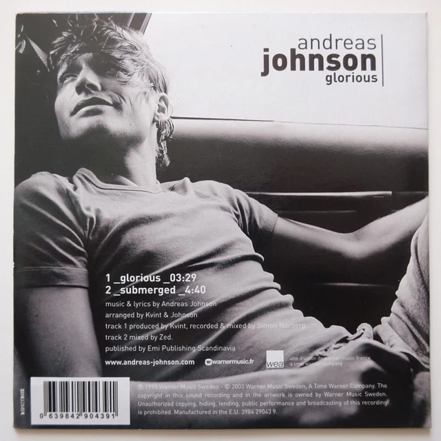 ANDREAS JOHNSON Glorious (Musique Pub Nutella) 🟊 Cd Single 🟊 EUR 7,90 PicClick FR