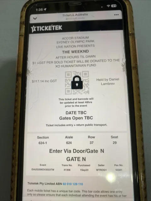 The Weekend - Concert ticket - Sydney