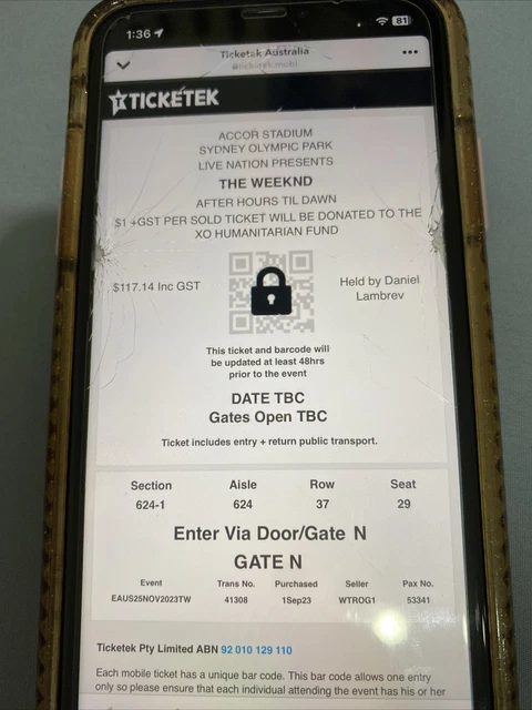 The Weekend - Concert ticket - Sydney