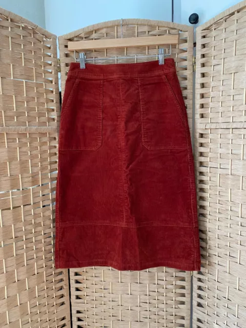 BODEN Patch Pocket Corduroy Midi Skirt, size US-4, UK-8, rust red