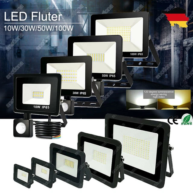 100W LED Fluter mit Bewegungsmelder Flutlicht Außen Strahler Scheinwerfer IP65
