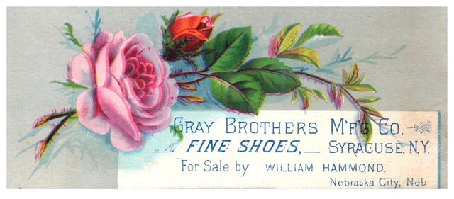Antique Trade Card Victorian Gray Brothers Mfg Co Fine Shoes Syracuse NY Rare M4